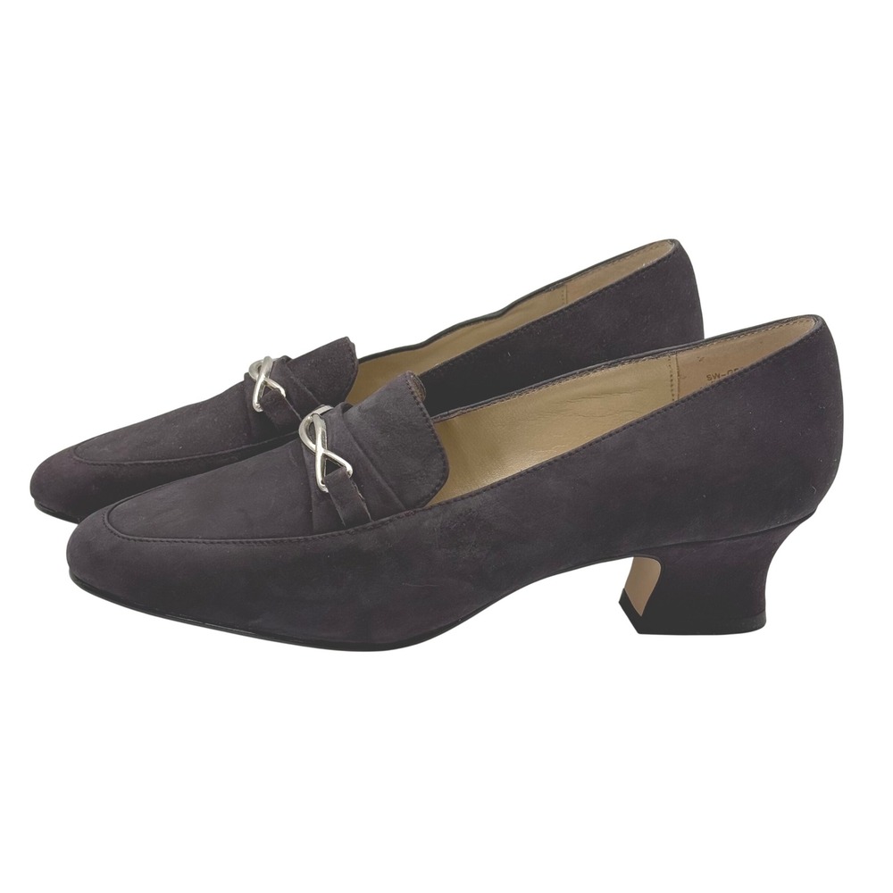 Bandolino Geovanna Purple Suede Loafer Pumps Size 7M Silver Hardware Block Heel